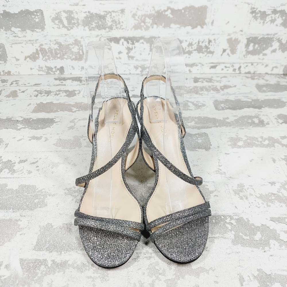 NEW Pelle Moda Rooni Silver Sparkle Mid Heel Slip On Sandals W554 - Picture 3 of 13